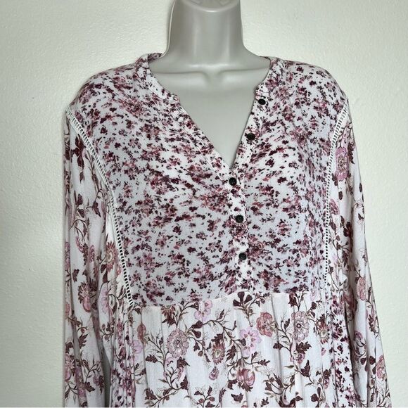 Knox Rose Floral Ditsy Print Boho Dusty Rose Popover Shift Dress Women Large - Picture 3 of 11